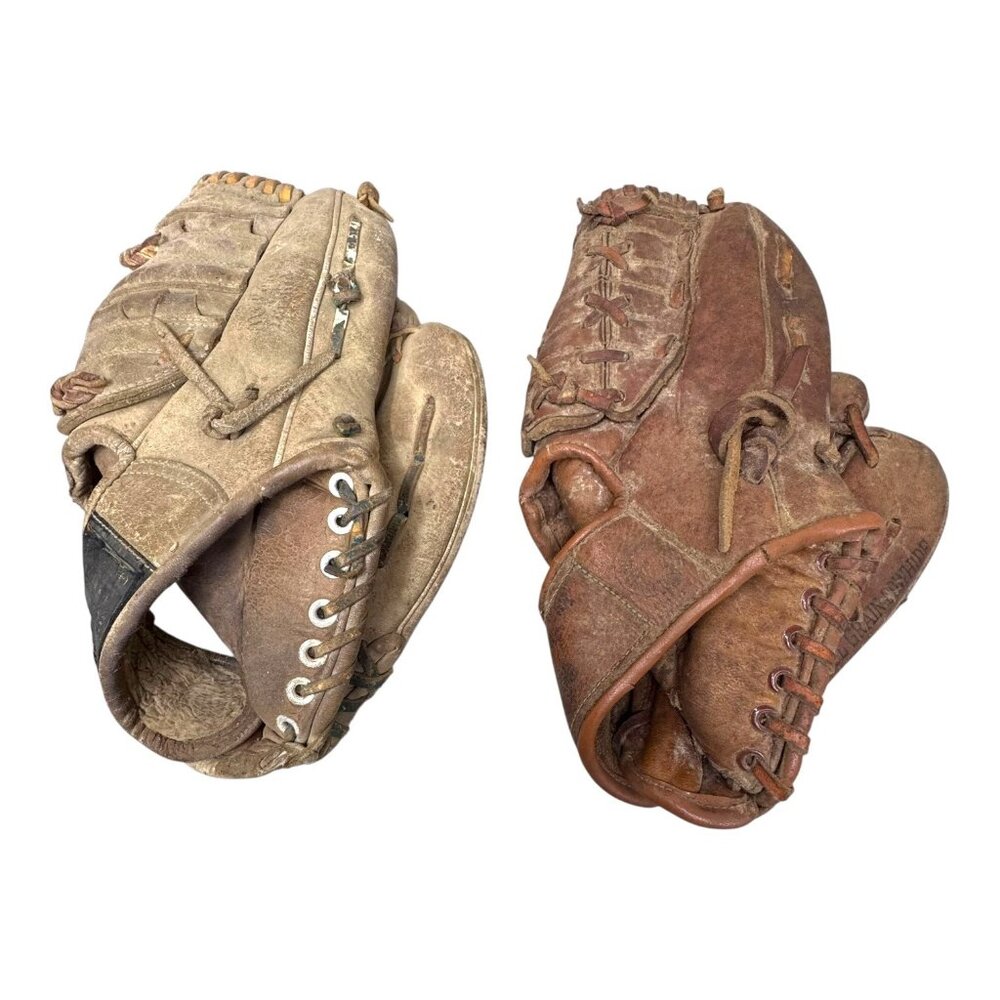 Vintage Set Of 2  Baseball Gloves Pro Model Pocket 39743 Lot Crafts Decor READ